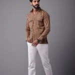 Men's Sanganeri Walnut Brown Hunting Styled Printed Shirt | Artistic Outdoor Wear